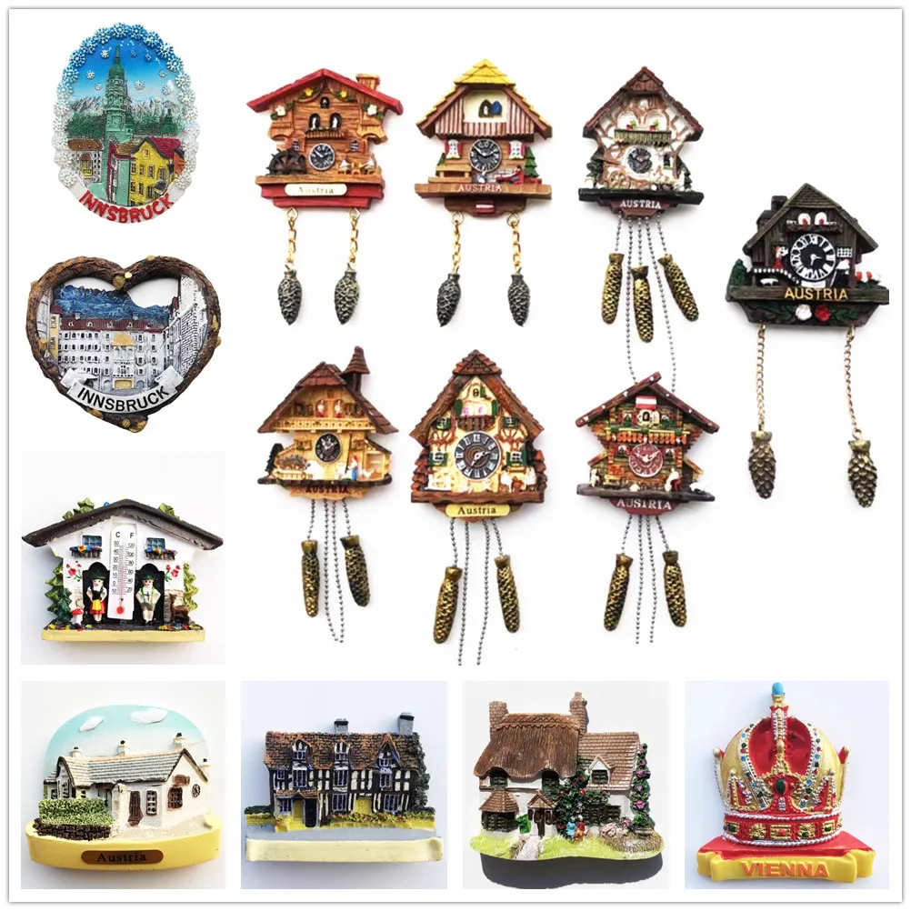 Austria Cuckoo Clock Flavor building 3D Refrigerator Magnets Fridge Magnetic Home Decor Sticker Travel Souvenir Collection Gift