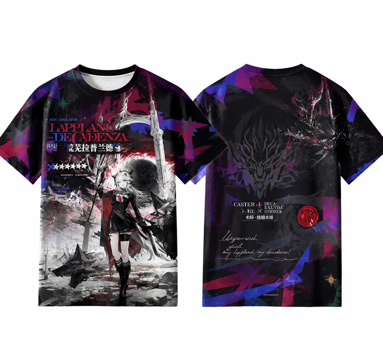 Arknights Lappland Decadenza Cosplay Anime Short‑Sleeve T‑Shirt, 3D Full Print Y2K Casual Streetwear Unisex 100% Polyester Tee