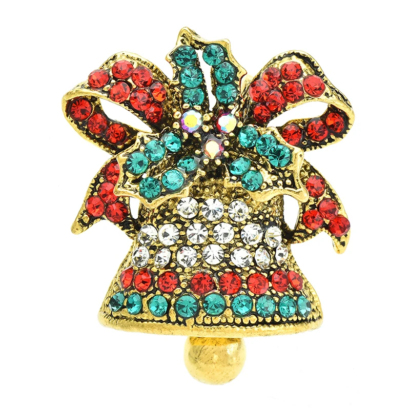 

Wuli&baby Vintage Christmas Bell Brooches For Women Unisex Rhinestone Jingle Bell New Year Party Office Brooch Pins Gifts