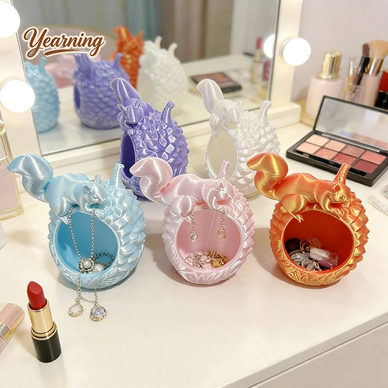 

Cute Squirrel Desktop Storage Box Open Jewelry Organizer Bucket Desktop Decor Box Gift For Girls