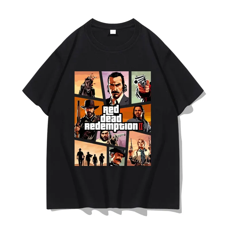 الأحمر الميت الفداء 2 نمط طباعة الطرفية GTA5 السرقة الكبرى السيارات آرثر مورغان قصيرة الأكمام تي شيرت الملابس تي شيرت