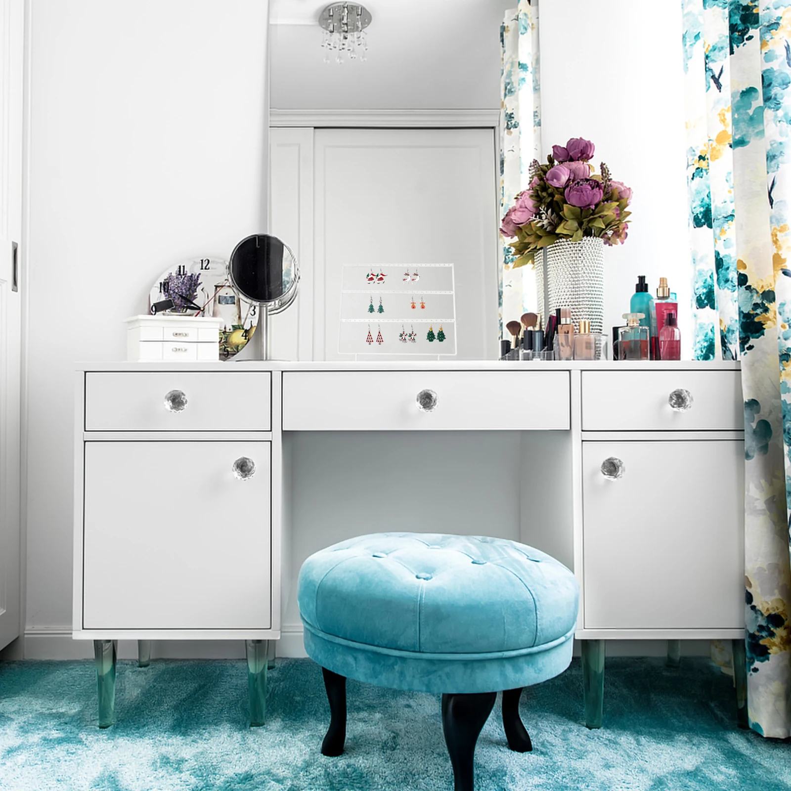 

Earring Display Holder White Iron Storage Rack Jewelry Holder Shelf Storage Rack Jewelry Organizer Stand for Shop