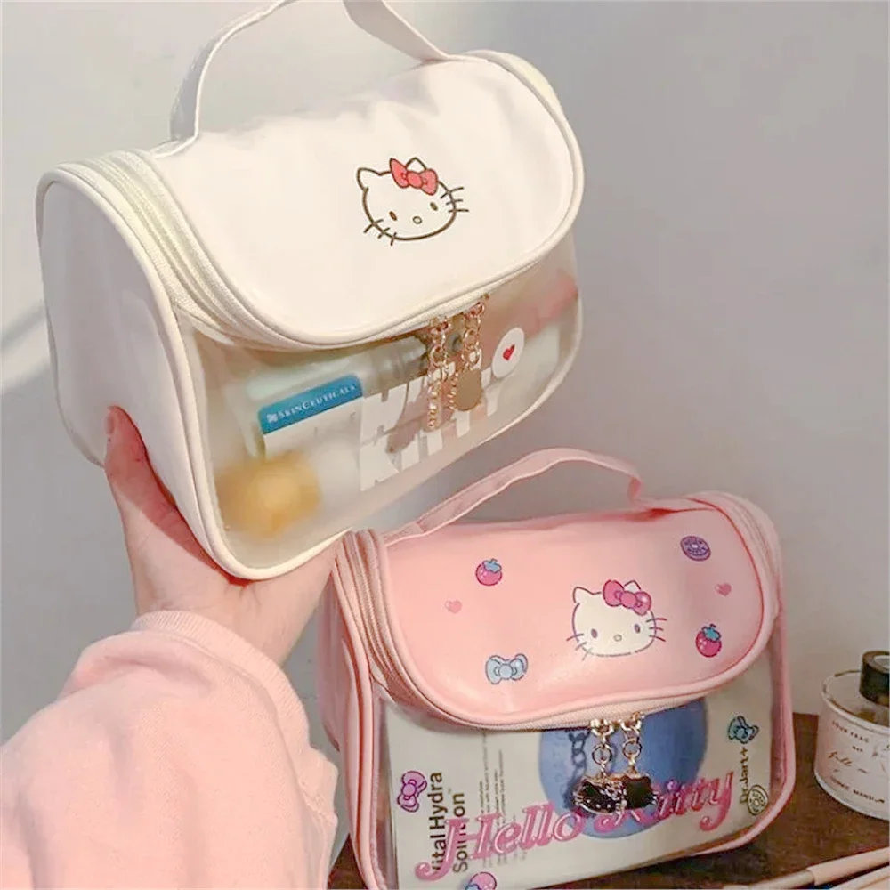 Sanrio Kawaii Hello Kitty Zipper Makeup Bag Black Beauty Cinnamon Roll Large Capacity Waterproof portable Millennium Girls Wash