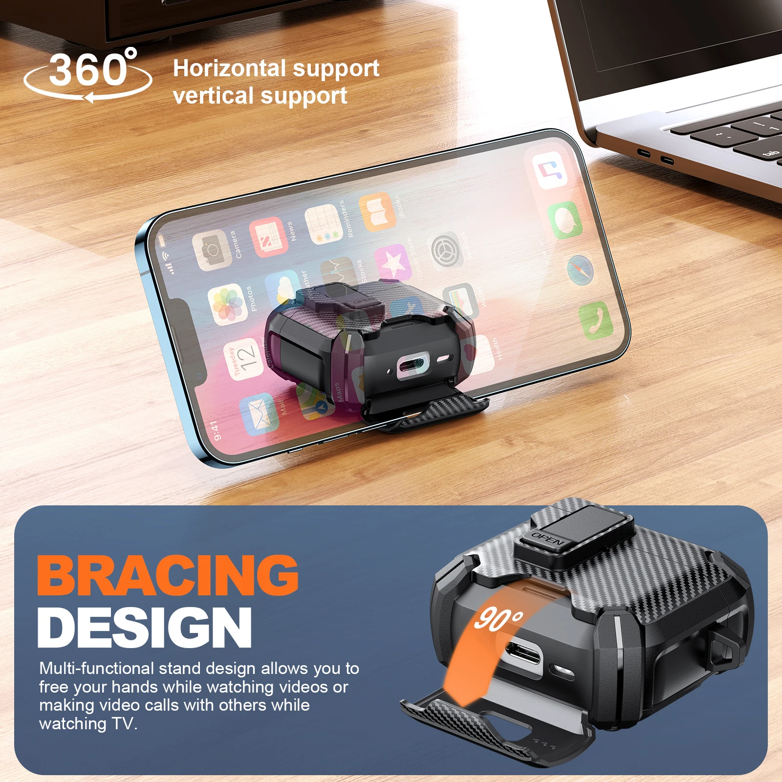 2025 لـ Airpods Pro 3 /Pro 2 حافظة قفل أوتوماتيكي مغناطيسي من ألياف الكربون غطاء شحن حامل هاتف تصميم لأجهزة AirPods 4