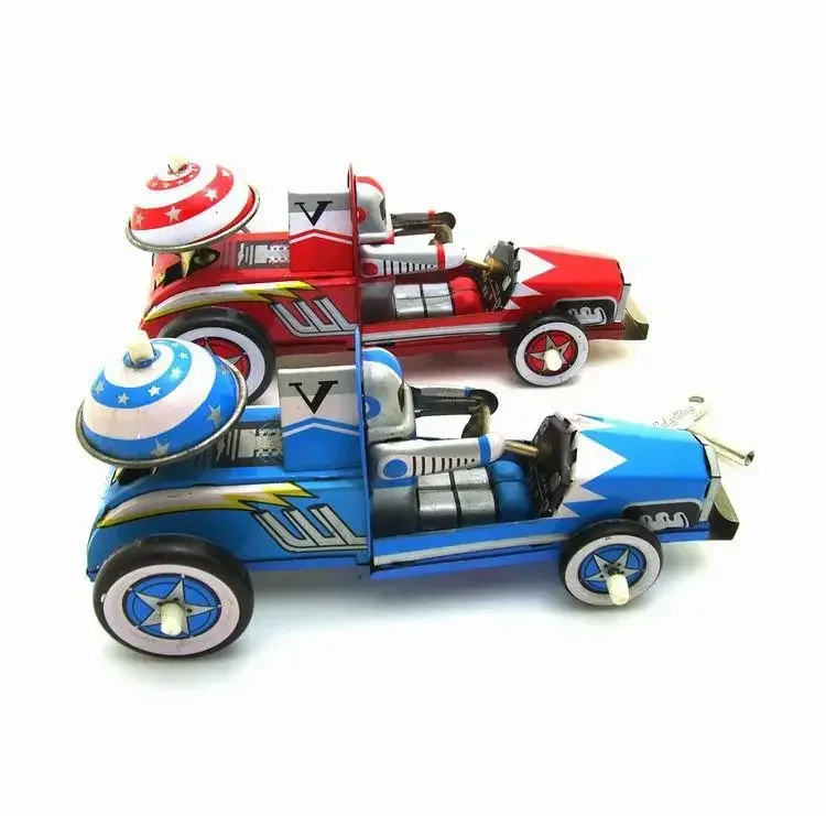 [Zabawna] Kolekcja dla dorosłych Retro Wind up zabawka Metalowa puszka F1 wyścigi wyścigowe samochód sportowy Zegarek figurki model vintage zabawka prezent