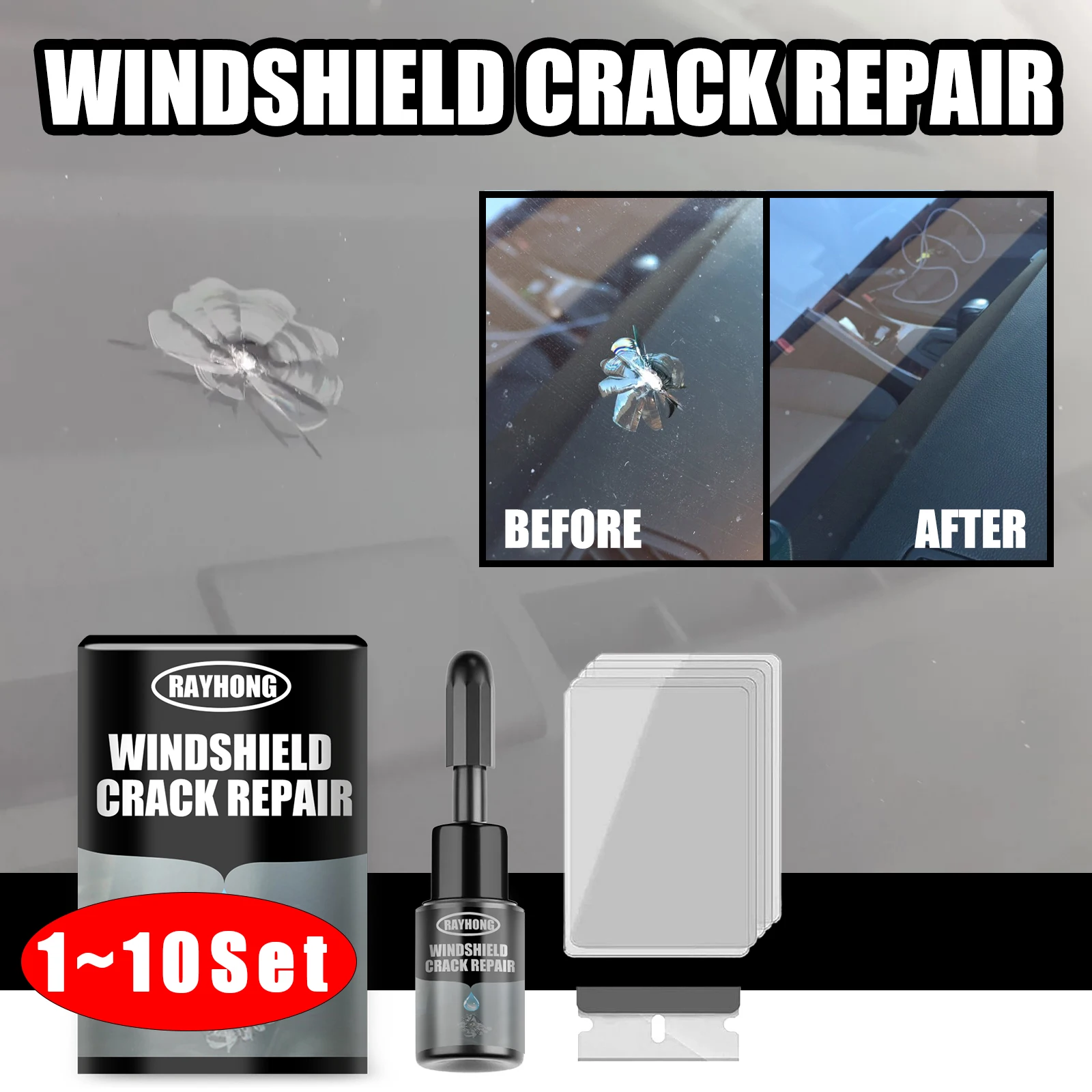 Car Windshield Repair Resin Kit Tools Windscreen Break Scratch Restoration Protective Stickers Glass Cleaner Care No Trace Wash