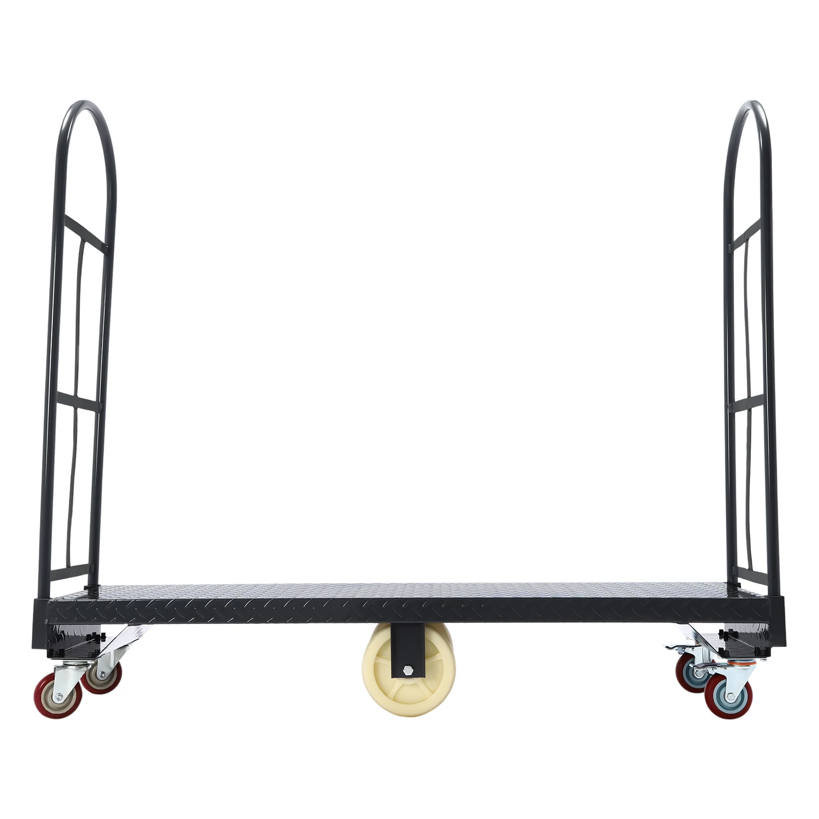 Black Rectangular Q235 Steel 2000LBS Capacity U-Boat Platform Truck Dolly, U-Boat Truck Steel with Removable Handles Six Wheels