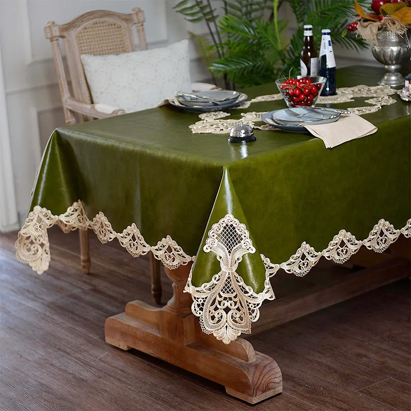 Waterproof PU Leather Tablecloth, Rectangular Lace Table Runner, Dining Square Table Cover, Anti-stain, Birthday Party, Kitchen