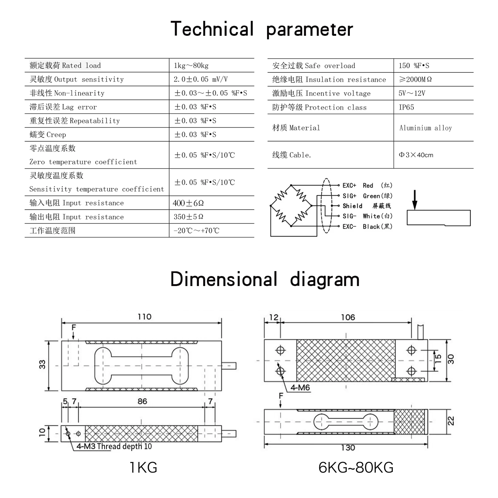 Load Cell Sensor with Wide Measurement Platform Scale Pressure Test Weight Weighing 1kg 2kg 10kg 20kg 40kg 80kg