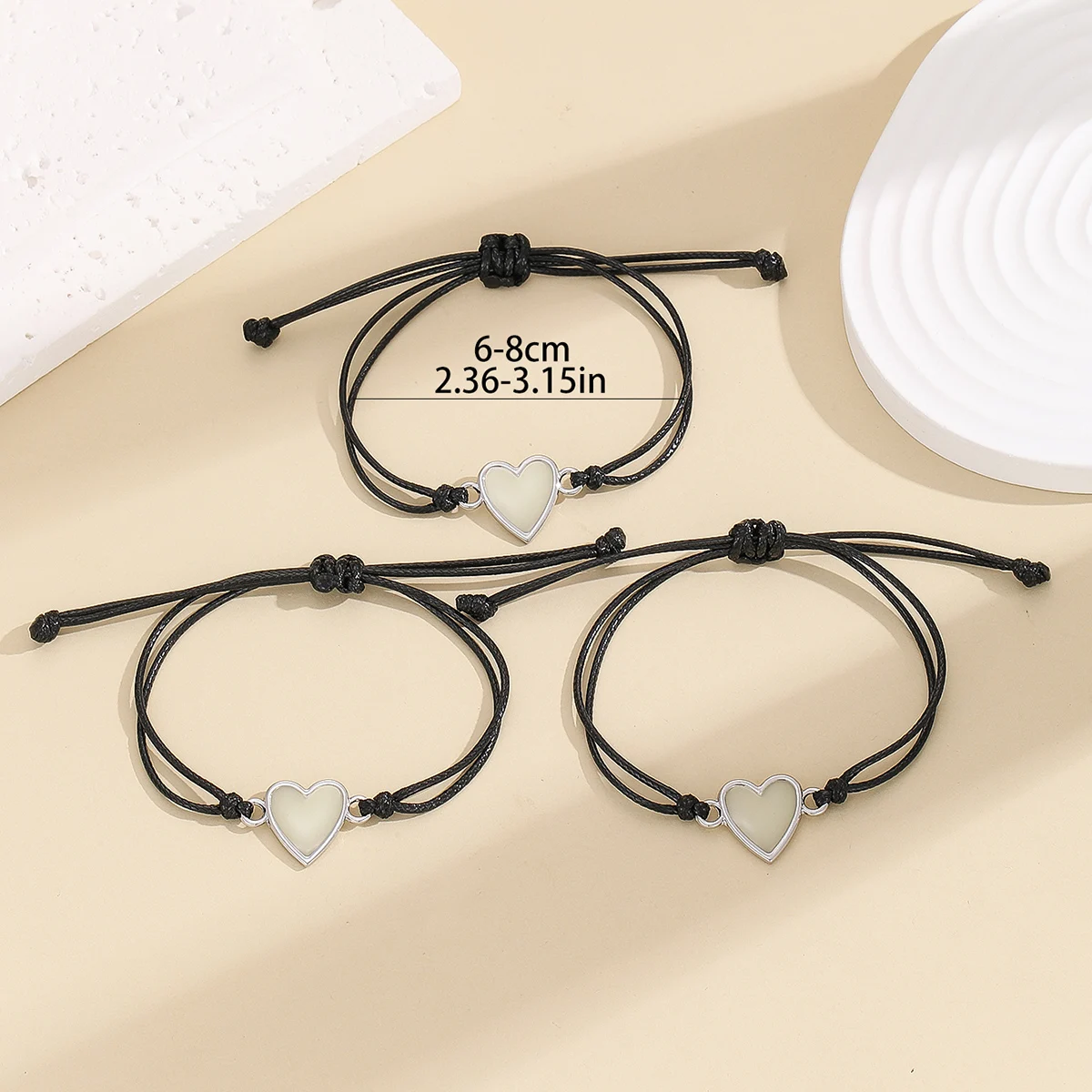 مجموعة مكونة من 3 قطع من أساور القلب المتوهجة في الظلام وأساور الصداقة وإكسسوارات المجوهرات المضيئة #3