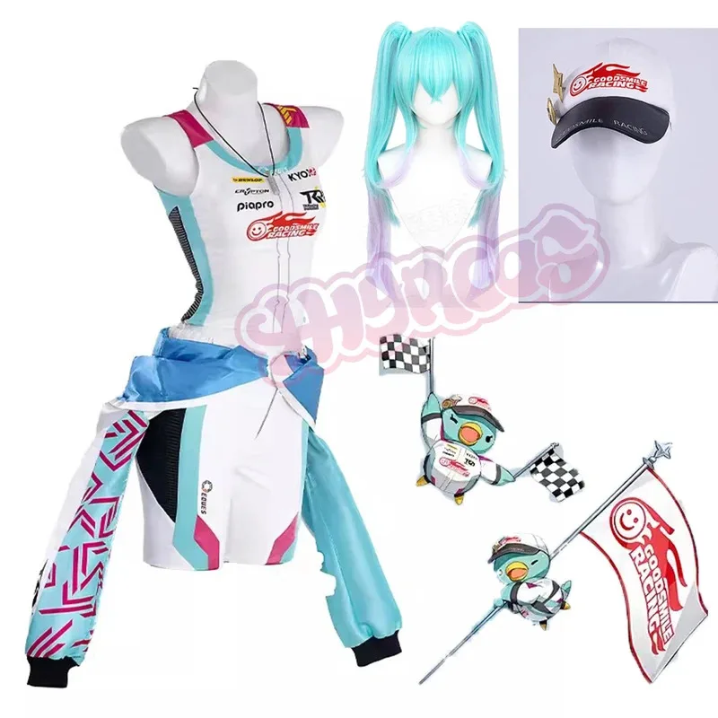 

Mikuuu Cosplay Racing Costume Women 2024 Racing Suit Costume Mikku Cosplay Hat Headphone Bodysuit Wig Halloween cosplay costume