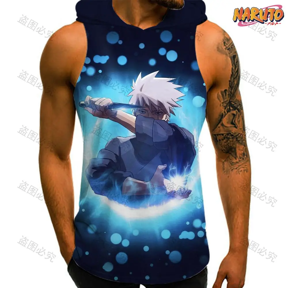 Fashion Hooded Vest Clothes for Men New Naruto Sleeveless Shirts Streetwear Trend Clothing Oversized Men's T-shirts 2023 Hip Hop