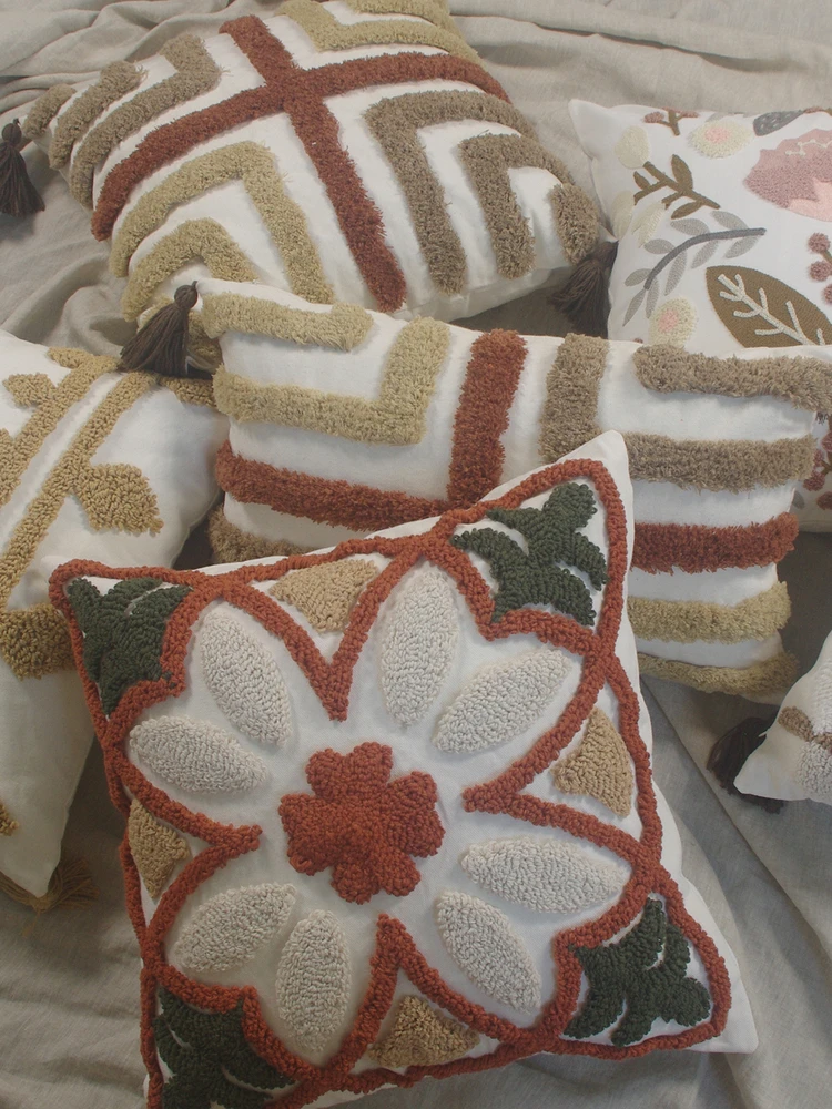 

Домашняя этническая односторонняя подушка с кисточками и кричами Cuion Meralayd Square Ape PP, хлопковая наполнитель, съемная, Waable