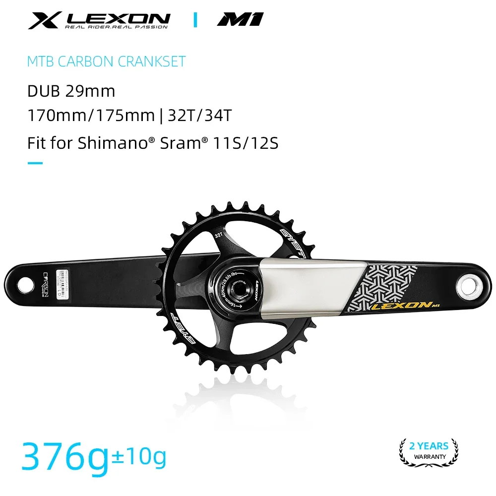 2024 LEXON MTB Carbon Cranksets Superlight 376g DUB 29mm Spindle 170/175MM Direct Mount Full Carbon Crankset 32-34T for 11S/12S