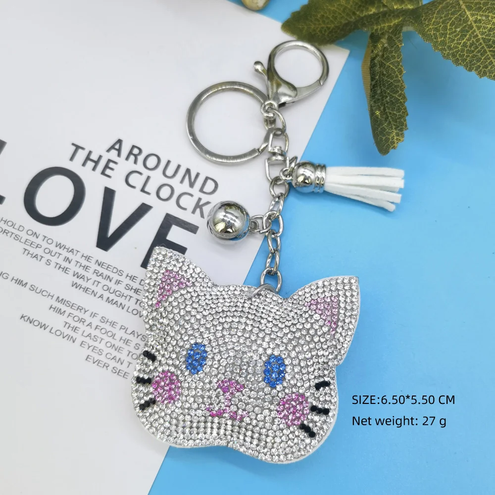 Fashion Cartoon Cat Crystal Rhinestone Keyrings Key Chains Rings Holder Purse Bag For Car Lovely Keychains