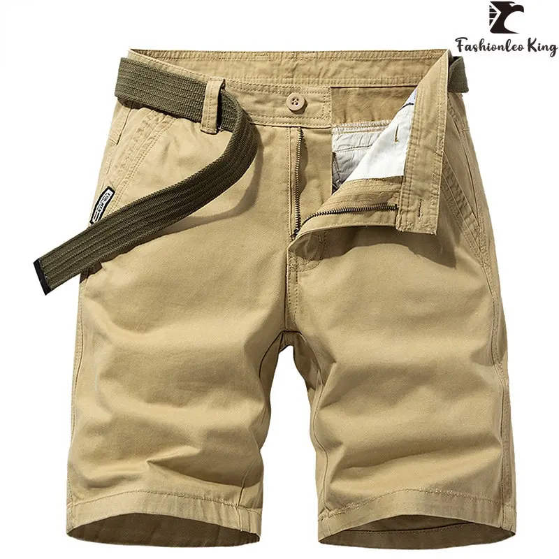 Calção casual de carga militar masculino, cor sólida, algodão cáqui, calça curta, corredor verão