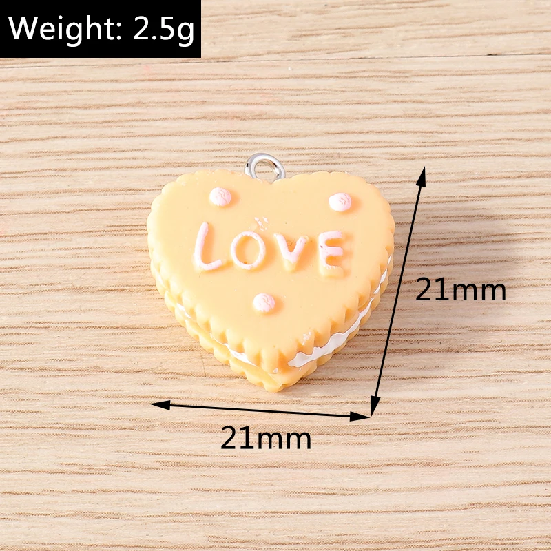 15pcs 21x21mm Cute Resin Love Heart Cake Charms Pendants for Making Earrings Necklaces DIY Handmade Bracelets Jewelry Findings