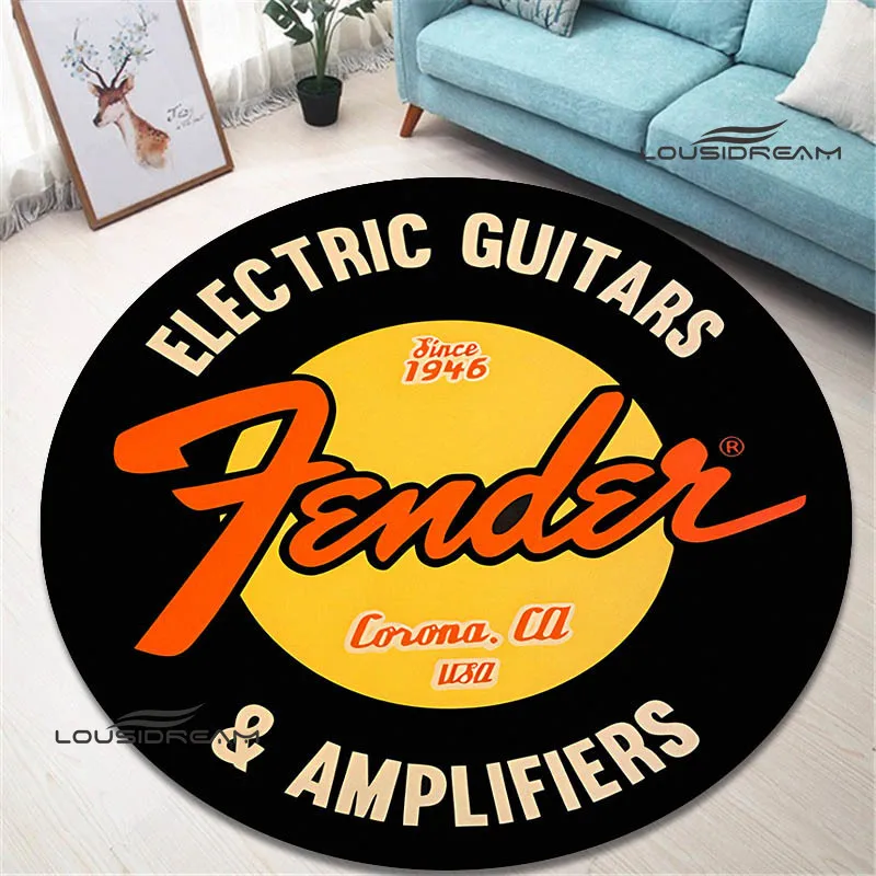 3D F-Fender guitar retro printed round carpet living room bedroom beautiful carpet non-slip door pad floor mats birthday gift