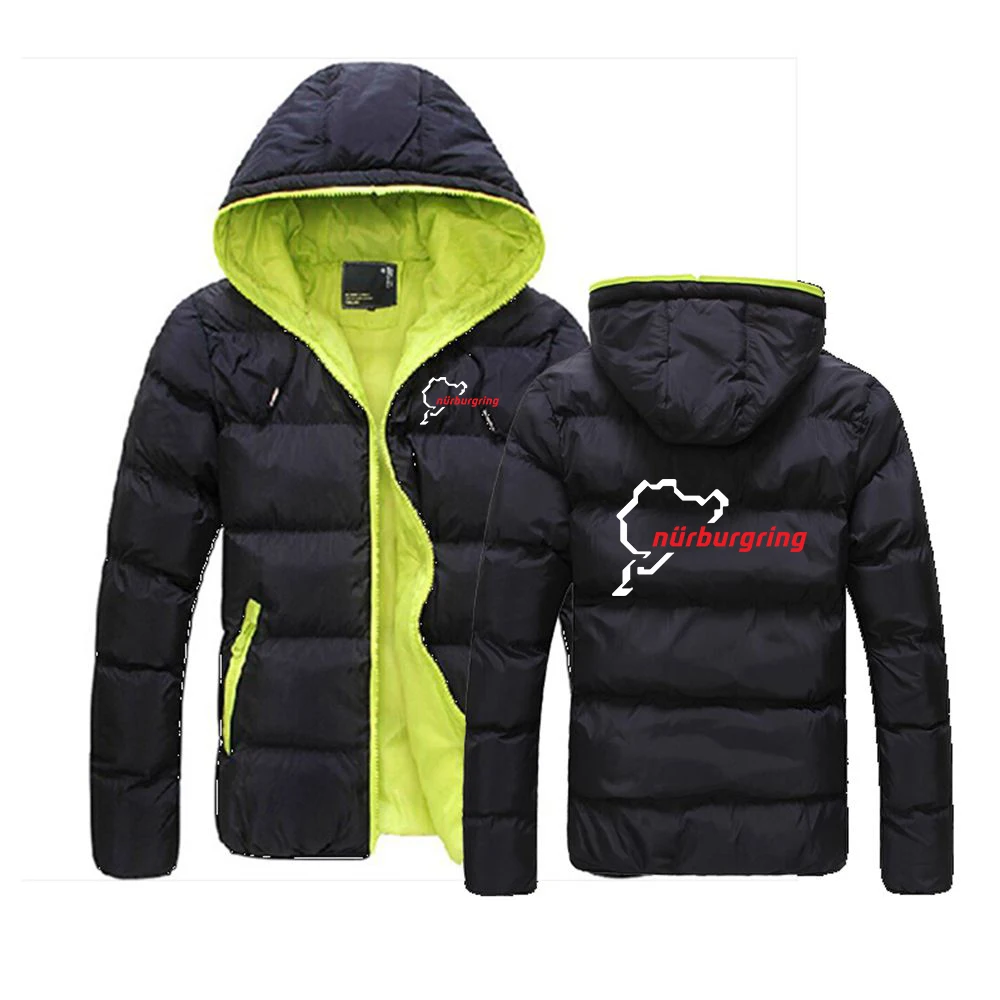 New Autumn Winter Warm Waterproof Parkas Jacket 2026 Men's The Racing Track Nurburgring Logo Print Hooded Casual Outwear Coat