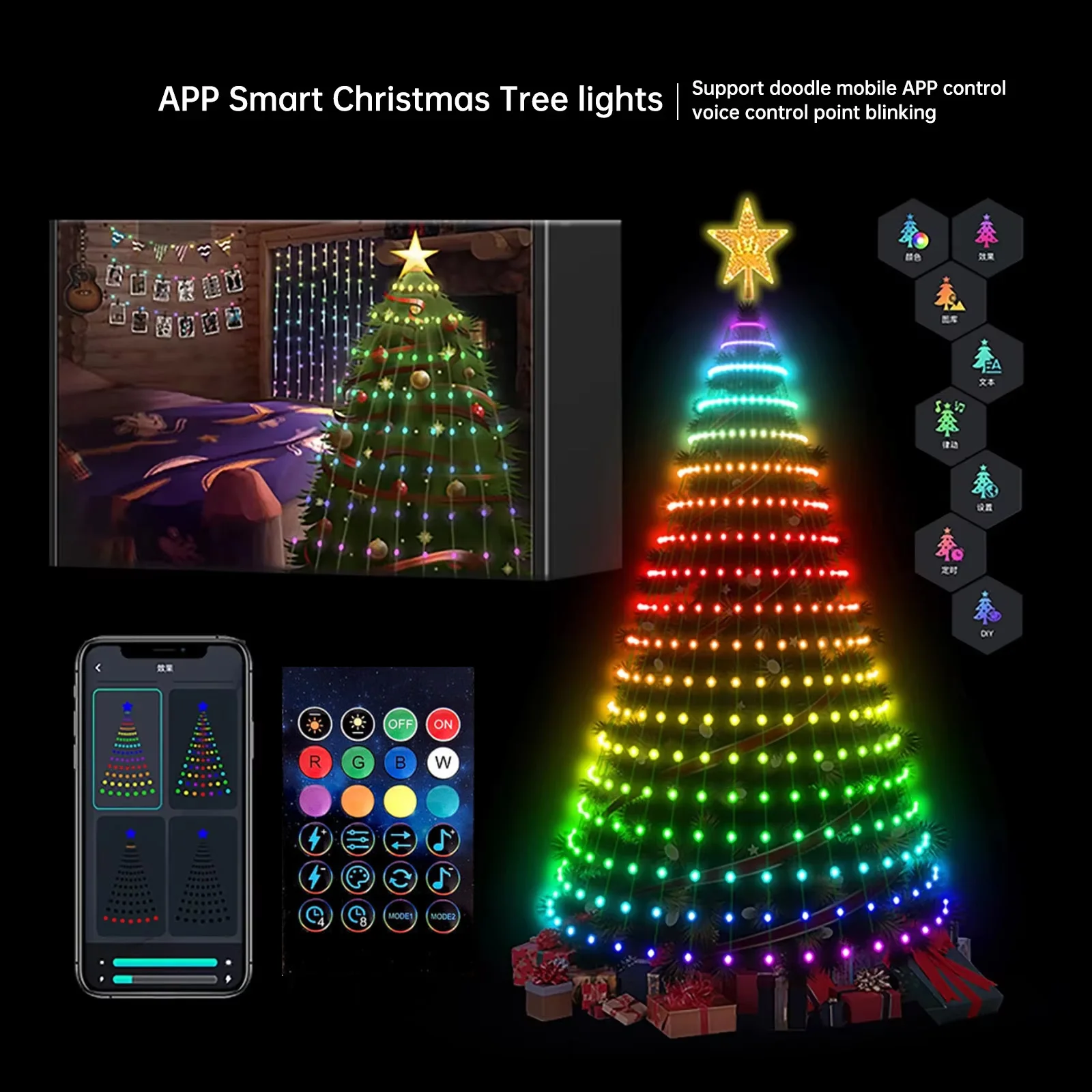 2.1M LED Christmas Tree Decorative Light Lntelligent iDeal LED APP Application Control DIY Lmage Light String For Quick Shipping