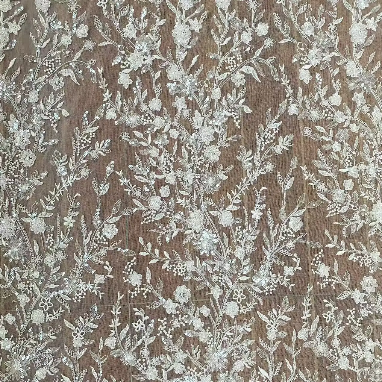 Nicelace-Sequins and Beads Embroidery Lace Fabric, Soft Tulle, Bridal Wedding Gowns, Garments, Good Quality, Width 130, 1Yard