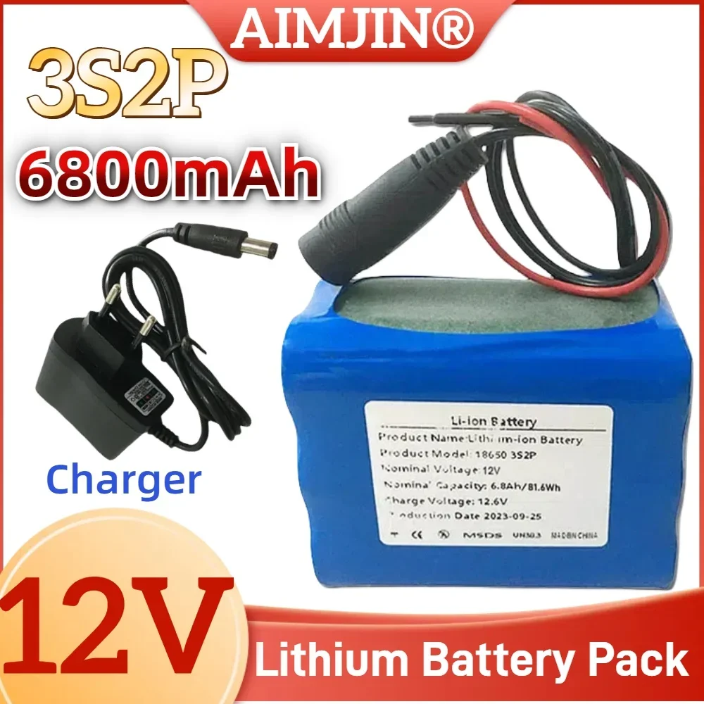 ก้อนแบตเตอรี่3S2P 12V 6800mAh 18650แบตเตอรี่ลิเธียมแบตเตอรี่โทรศัพท์12.6V + ที่ชาร์จ