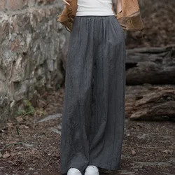 Elegant Women's Cotton Linen Baggy Cargo Pants Vintage Elastic Waist Yoga Trousers Loose Casual Long Wide Leg Oversize Clothes T