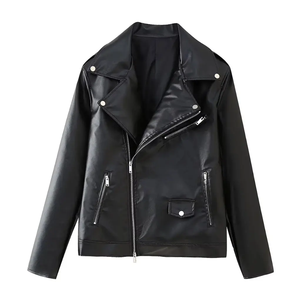 Chaqueta de piel de oveja de imitación estilo Retro con solapa para mujer, detalle de cremallera inclinada, novedades de otoño