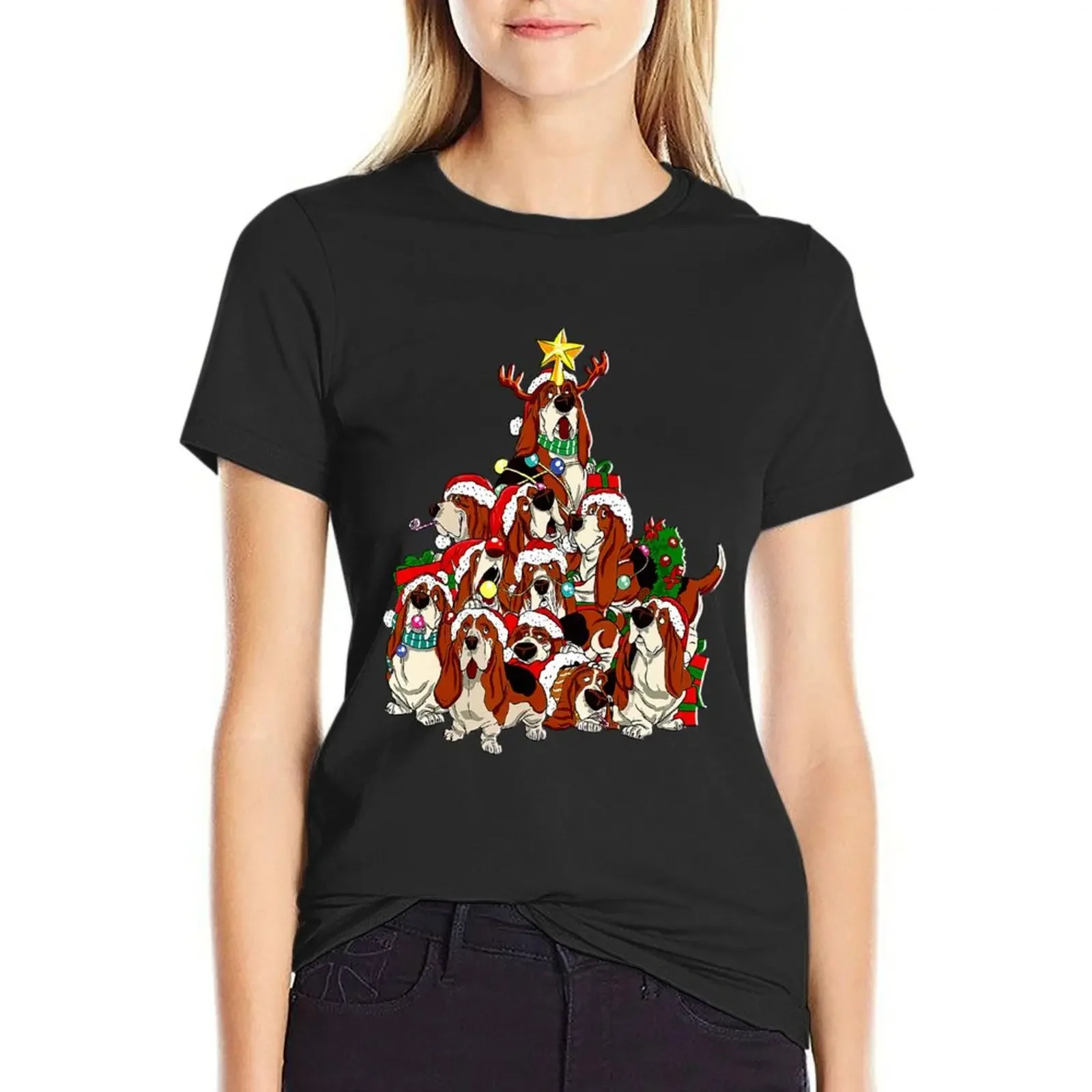 Basset Hound Christmas Dog Tree Dog Santa Xmas Gifts T-Shirt cute tops vintage clothes korean fashion T-shirt Women