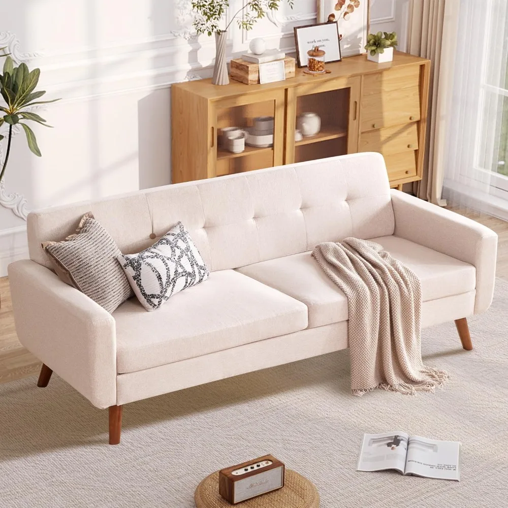 

77.2" W Linen Sofa Couch, Mid Century Modern Decor Loveseat Couches for Living Room, Button Tufted Upholstered Small Couch