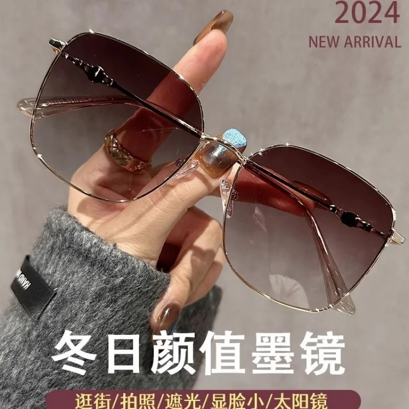 Brown Sunglasses New2024Women's Super Light Large Frame Gold Silk Sunglasses with Myopic Glasses Option Polarized Glasses Big Fa