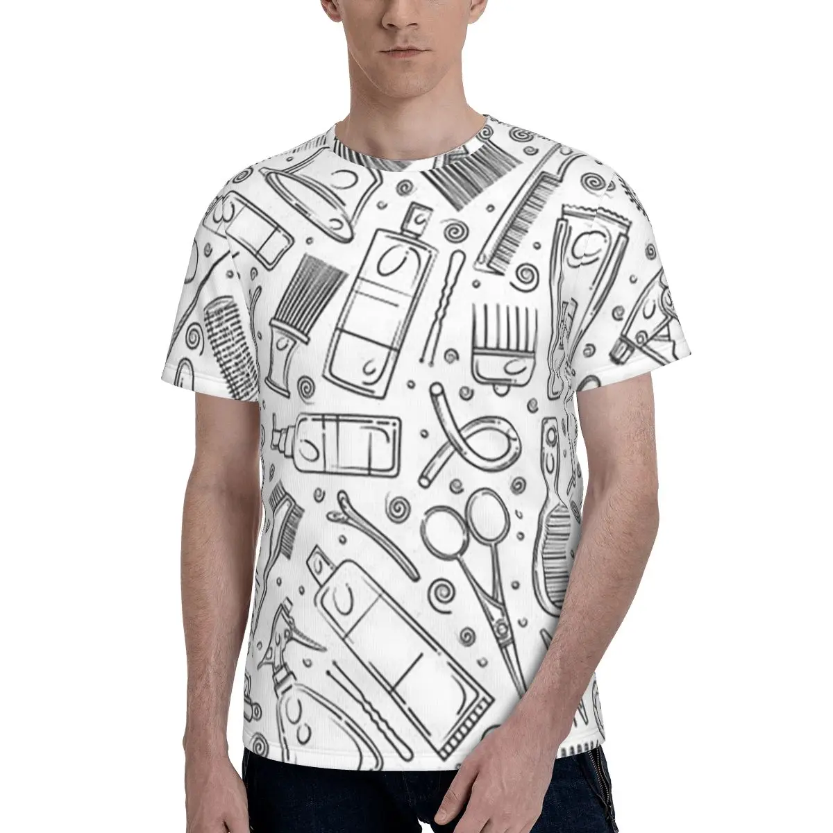 Salon Hair Dressing Tool Pattern T-Shirt for Men Cotton T Shirts Men's Tees Short Round Neck Summer Clothes Tops