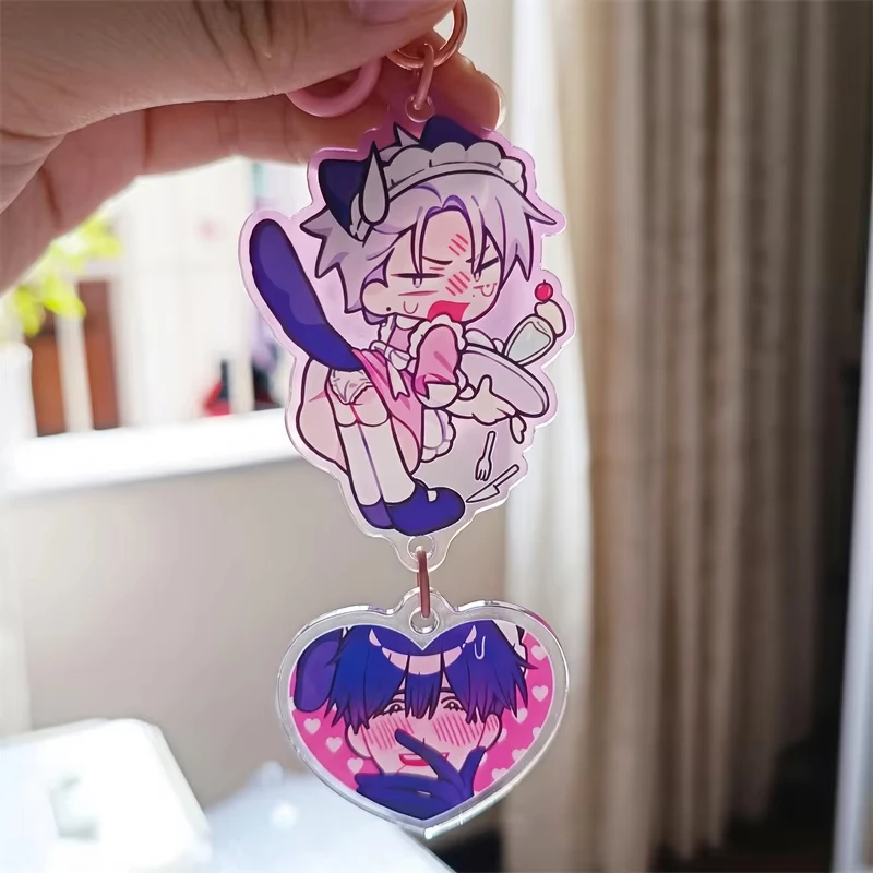 Alien Stage Double Layer Keychain Ivan Till Maid Outfit Acrylic Pendant Pink Bow Lobster Clasp Bag Charm Fans Collectible Orname