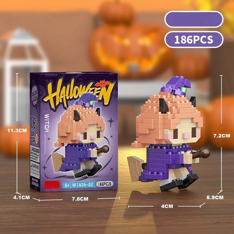 Halloween-pompoen mini-bouwstenen, montagespeelgoed voor kinderen, cadeau & bureaudecoratie