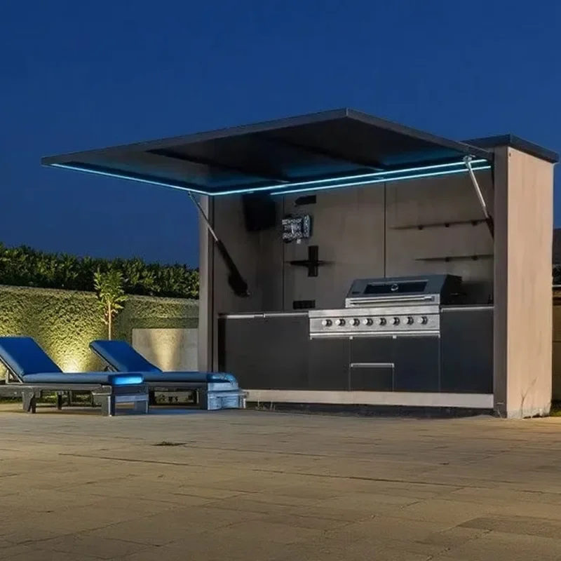 Stainless Steel Tool Cabinet Storage Solution with Commercial Grade Outdoor Kitchen Appliances Set