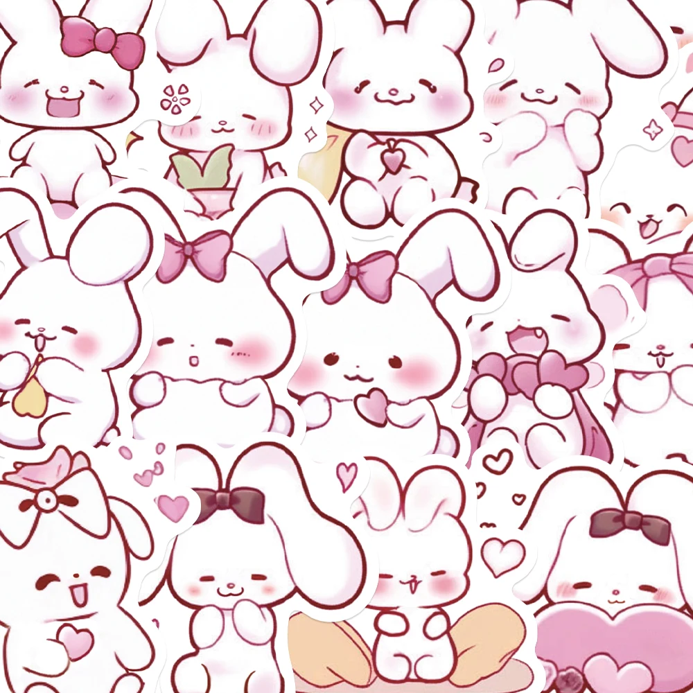 50pcs Pink Cute Rabbit Sticker Aesthetic Cartoon Graffiti Decal For Laptop Luggage Stationery Computer Phone Decorative Sticker