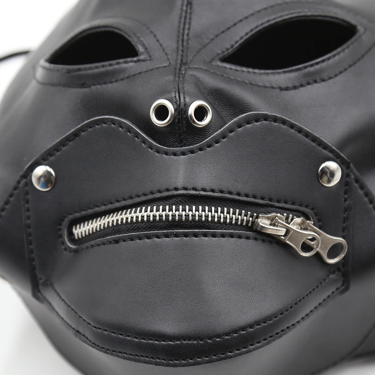 BDSM Sex Black Pu Leather Head Bondage Hood Mask Open Eye Mouth with Erotic Couple Flirting Toys Adjustable Mask Cosplay Harness