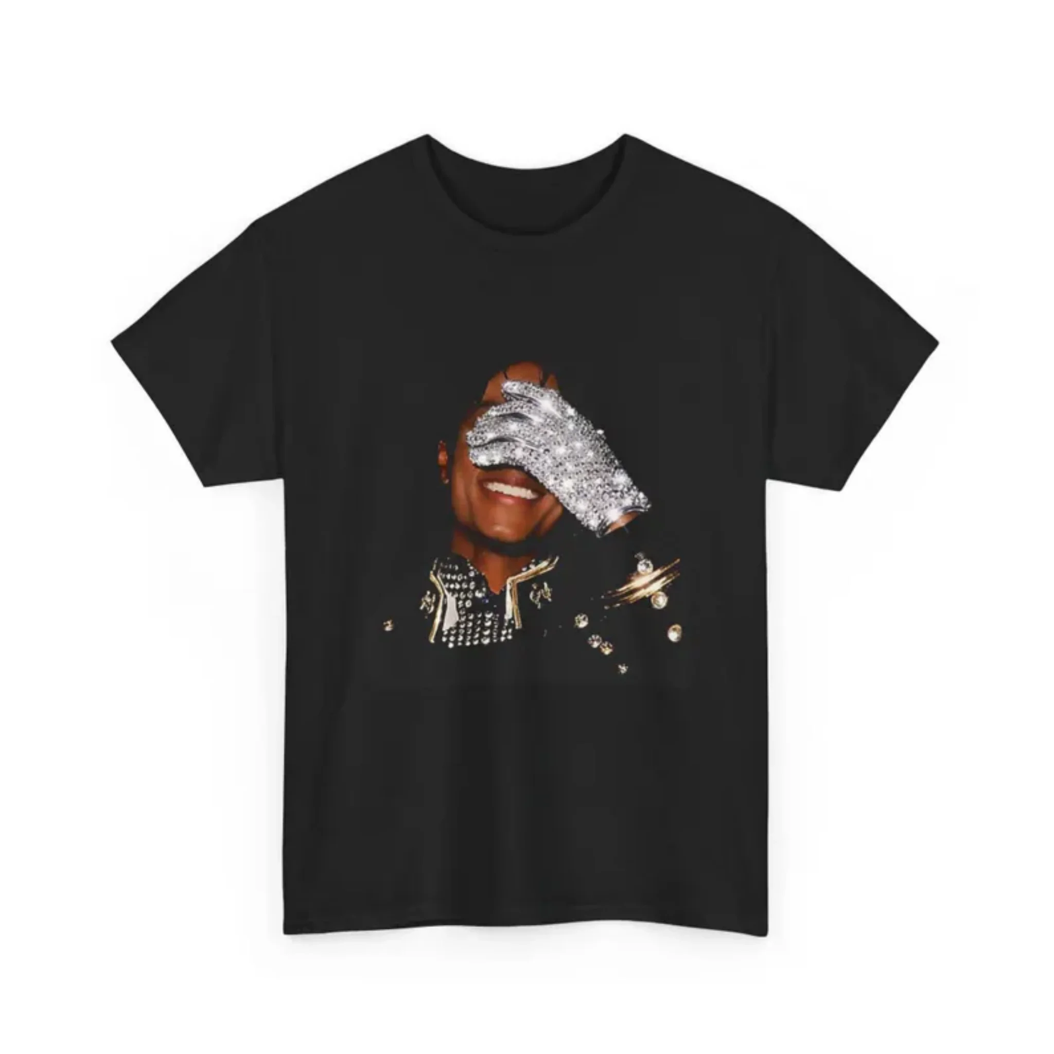 Women Short Sleeve T Shirt Pop Music Star Rhinestone Gloved Portrait Retro Graphic Casual Tee