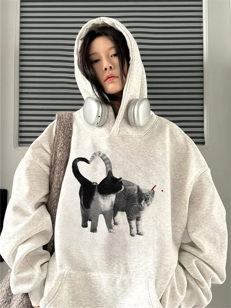 Plus Size Amerikaanse Retro Print Hoodie Dames Thiened Fce Jaet Lazy Sle Buitenkleding Lente Herfst Winter Casual St...