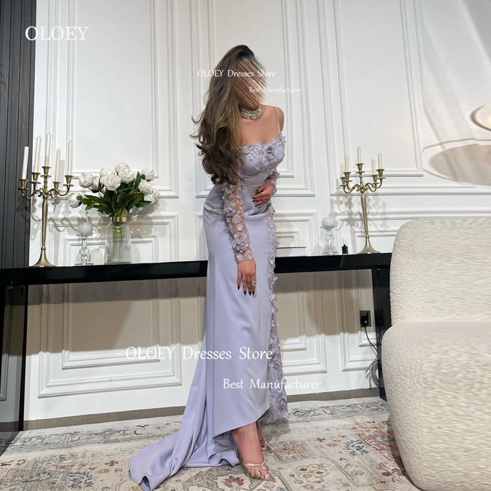 

OLOEY Elegant Lilac Evening Dresses Saudi Arabic Women 3D Flowers Stretch Satin Prom Gowns Formal Party Occasion Dress 2024