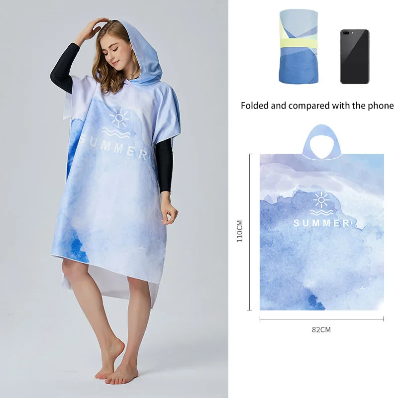Adult Microfiber Swimming Changing Robe with Hood Quick-drying Wetsuit Towel Thicken Fashion Bath Beach Poncho Surf Towel