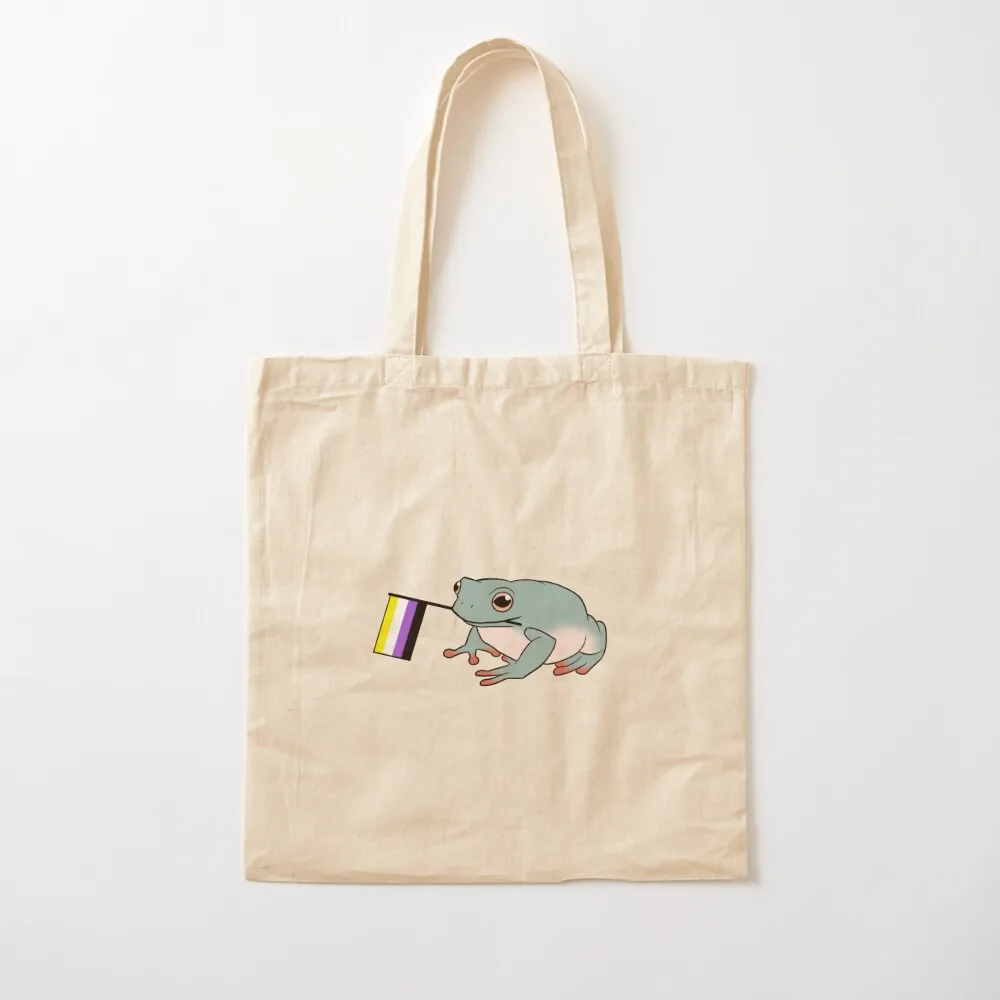 Nonbinary Pride Flag Frog Tote Bag Women's handbag large tote bag large size bags bags woman 2025