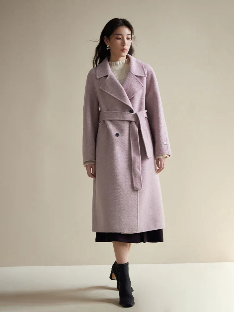 DUSHU Long Wool Two-color Double-sided Woolen Coat for Women Winter New Heavy Industry Australian Wool Handmade Woolen Coat