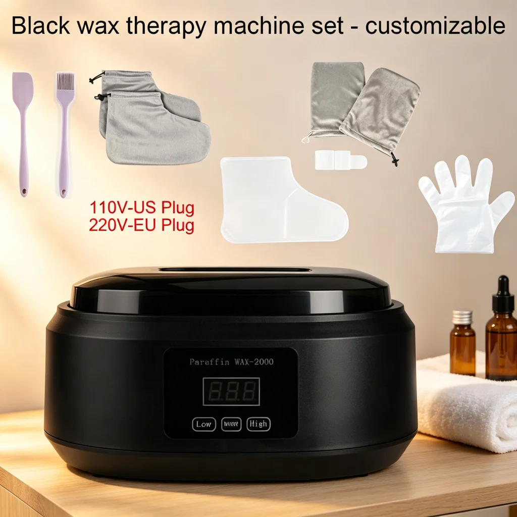 Digital Paraffin Wax Machine for Hands Feet Moisturizing Spa Warmer Bath with Gloves Boots Brush Spatula Black Set Optional