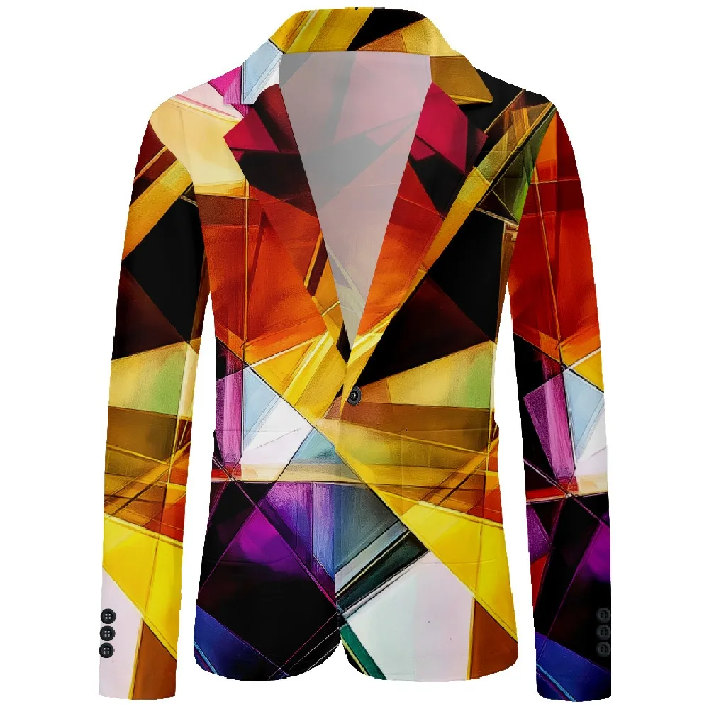 

Мужской пиджак с геометрическим принтом взрыва на одной пуговице, разноцветное абстрактное повседневное пальто, офисная вечерняя куртка, облегающий пиджак, наряд