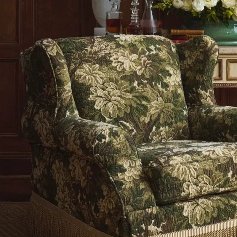 Solid Wood Sofa Chair Living Room High End Single Sofa Retro Bedroom Fringed Leisure Chair Sofa Side Chair