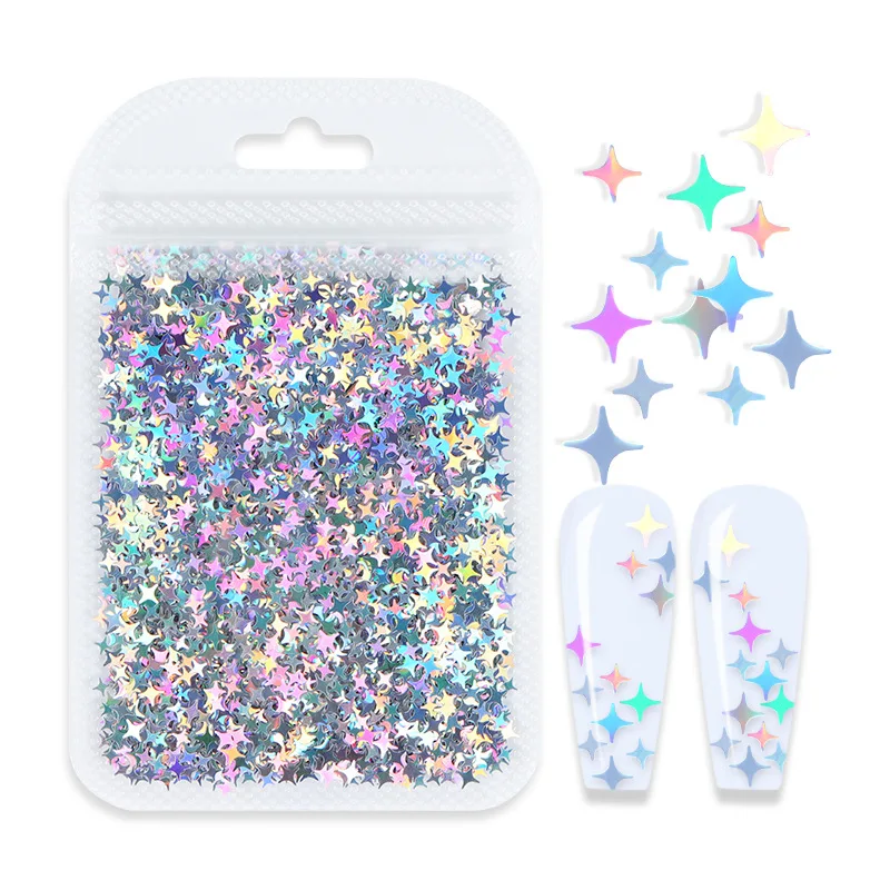 12 zakken vierzijdige stervorm nail art glitter vierhoekige ster laser pailletten voor doe-het-zelf ambachten, nail art decoratie, make-up stickers