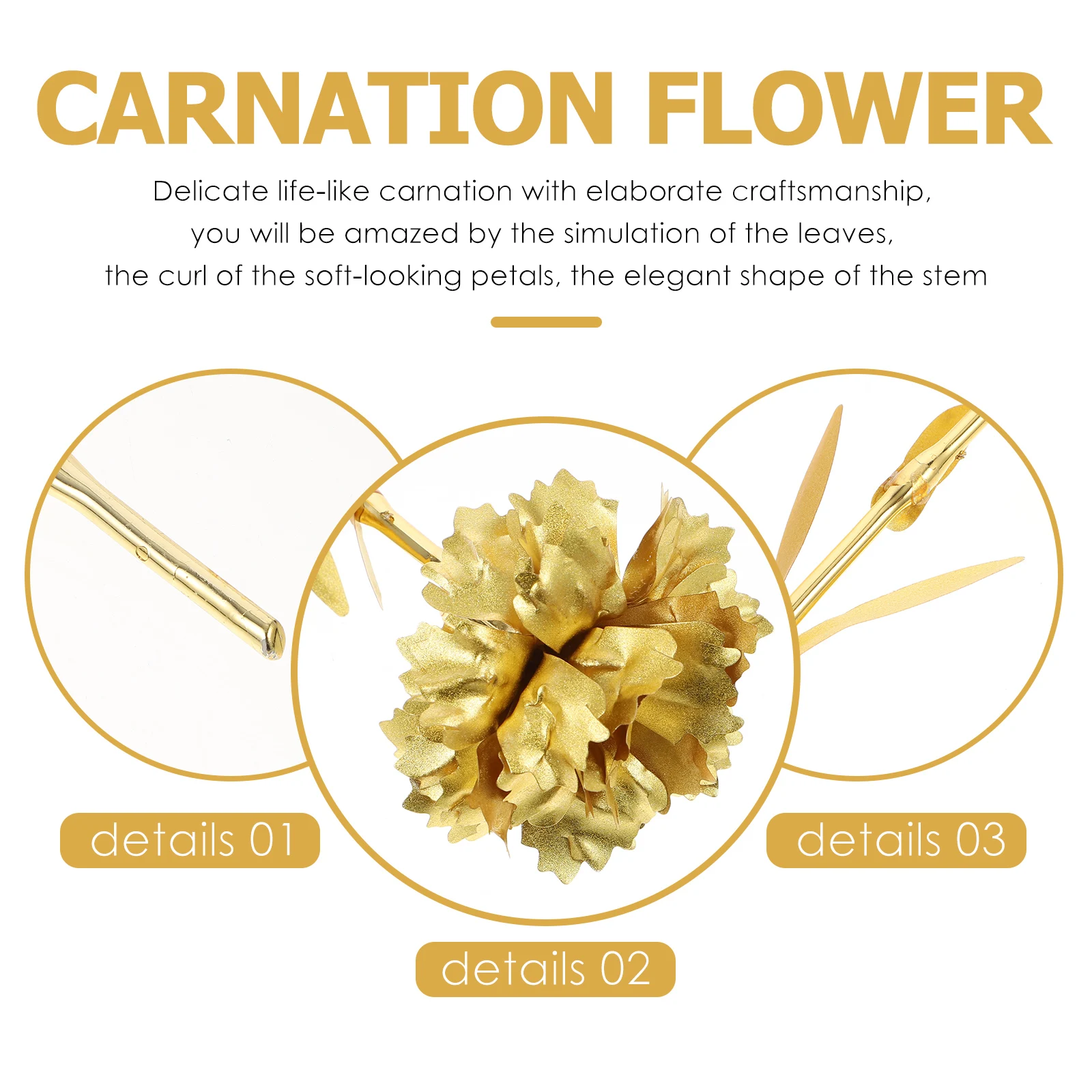 

Gold Leaf Carnations Gifts Mother Day Flowers 24k Gold Foil Lifelike Carnation Elegant Stem Home StoreDecoration