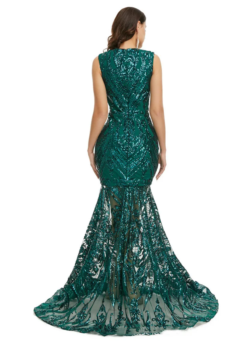 2022เงาปัก Sequins Mermaid Prom ชุดเดรสแขนสั้นซับเซ็กซี่ลึก V คอชุดราตรีชุดราตรี