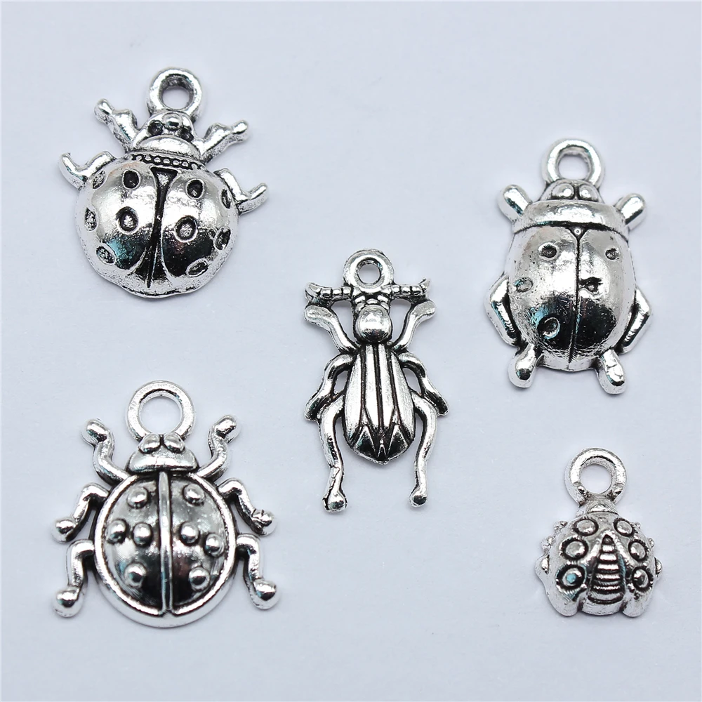 40pcs Ladybug Bug Charms Tibetan Silver Color Pendants Antique Jewelry Making DIY Handmade Craft